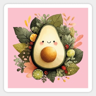 Whimsical Avocado in a Citrus Wreath - Vegan & Foodie Art Magnet